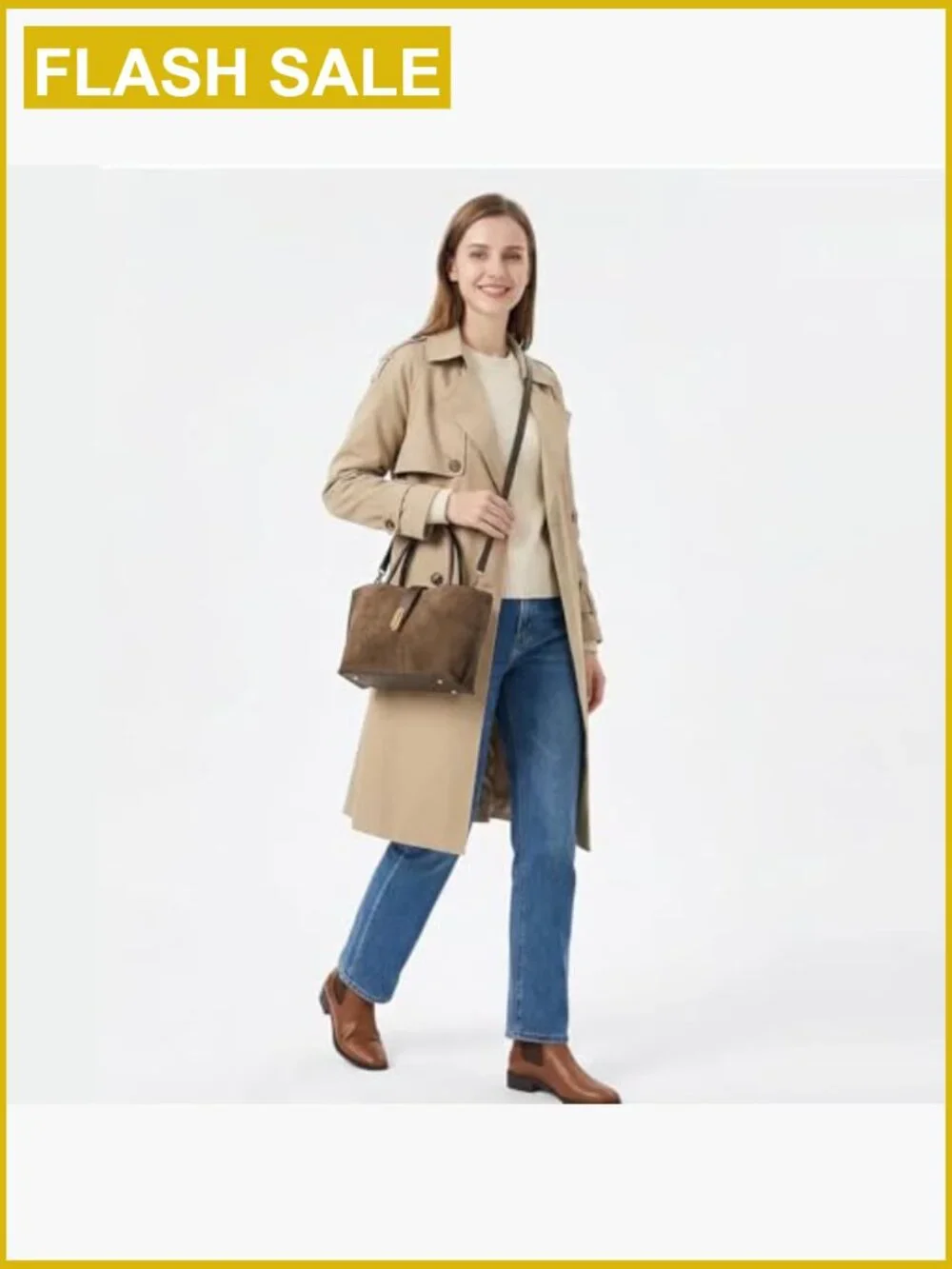 Small Faux Suede Tote Bag 2-in-1 Shoulder Crossbody Detachable Pouch